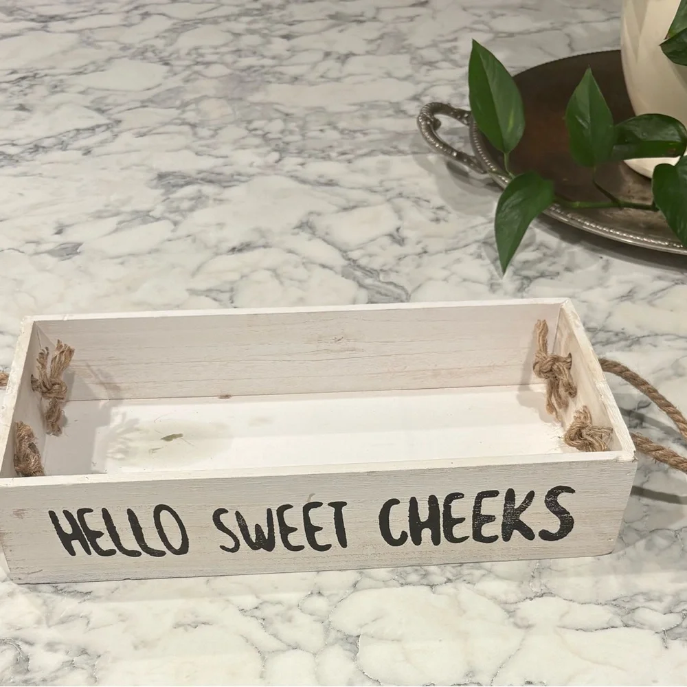 White Wooden Tray with Rope Handles